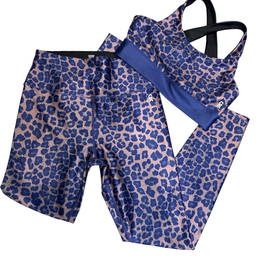Good American Blue and Pink Leopard Activewear